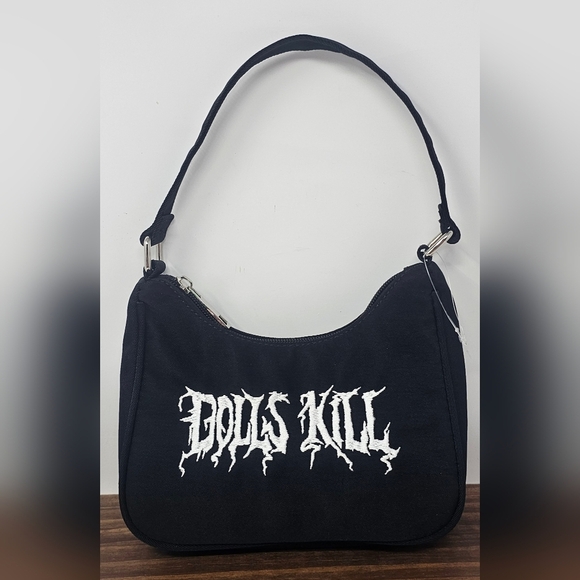 Dolls Kill Embroidered Black White Logo Gothic Small Shoulder Bag NEW - Picture 1 of 15